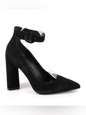 Kendall + Kylie Black Suede Ankle Strap Heels Size 10 Block Heel Minimal Chic